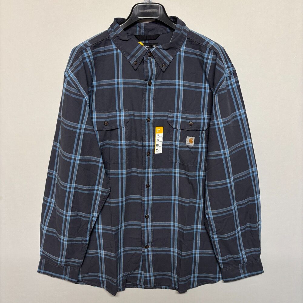 NWT Carhartt Men XXL Midweight Chambray Long Sleeve Shirt Plaid Loose D137 -23